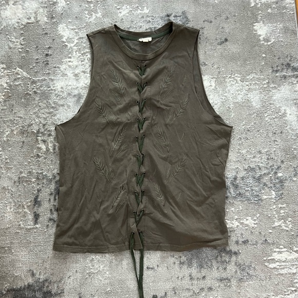 POL Olive Green Sleeveless Lace-Up Top size L - Picture 1 of 4